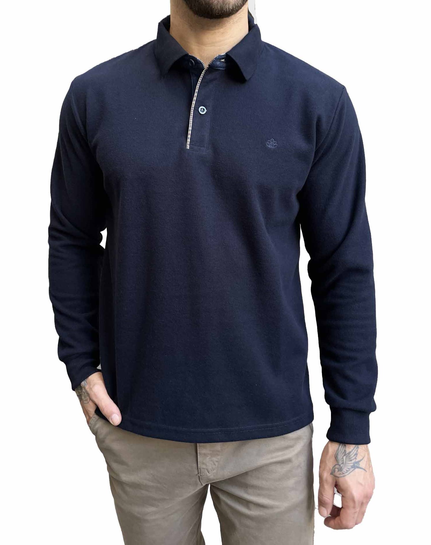 Everbest Ανδρική μπλε navy Polo μακρυμάνικη μπλούζα Plus size 2610360 φωτογραφία